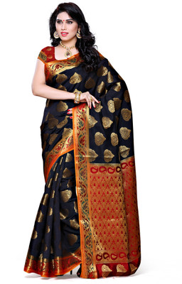 MIMOSA Embellished Kanjivaram Art Silk Saree(Gold, Black)