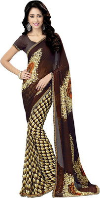 

Saara Printed Fashion Georgette Saree(Brown, White), Brown;off-white