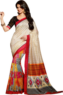 

Ishin Printed Bhagalpuri Silk Saree(Beige, Black), Multicolor