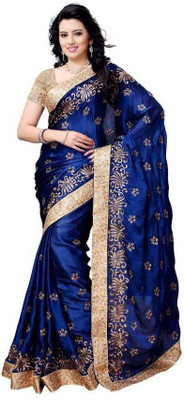 

Style U Embroidered Bollywood Satin Saree(Blue