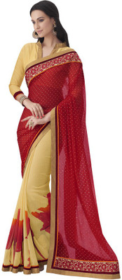 

Desi Butik Embroidered Fashion Georgette Saree(Red, Beige), Beige;red