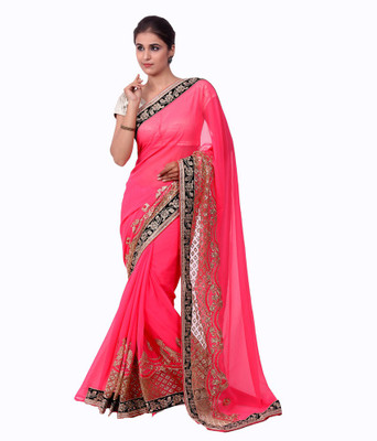 

Ellegent Embroidered, Embellished Fashion Georgette Saree(Pink)