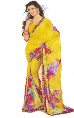 

K D Collection Printed Daily Wear Georgette Saree(Yellow), Multicolor