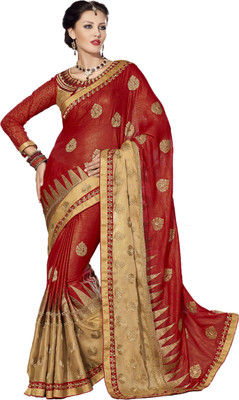 

M.S.Retail Embroidered Bollywood Chiffon, Shimmer Fabric Saree(Red), Cre8me;red