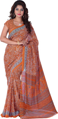 

Khushali Self Design, Printed Fashion Georgette Saree(Orange, White)