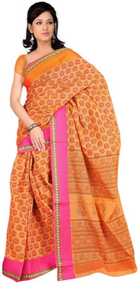 

Desi Butik Embroidered Fashion Chanderi Saree(Orange)