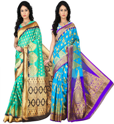 

Weavedeal Embellished Kanjivaram Silk Cotton Blend Saree(Pack of 2, Multicolor)
