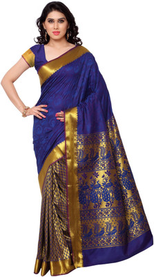 

Varkala Silk Sarees Woven Paithani Art Silk Saree(Blue), Royal blue