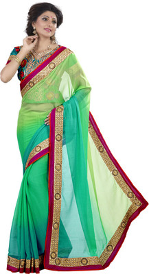 

Saara Embroidered Fashion Jacquard Saree(Green), Sea blue and green