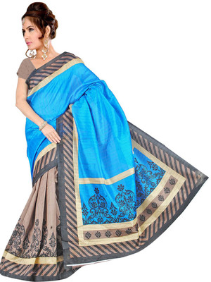 

Jiya Self Design Fashion Silk Saree(Blue, Brown)