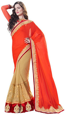 

Desi Butik Embroidered Fashion Georgette Saree(Orange, Beige), Beige;orange