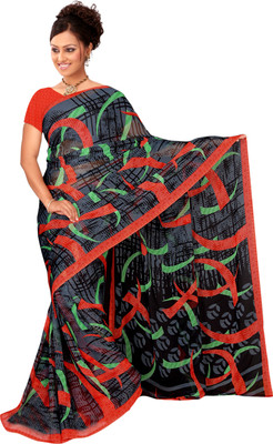 

Khushali Self Design, Printed Fashion Georgette Saree(Black, Multicolor, Red)