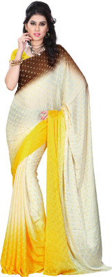 

JTInternational Printed Fashion Handloom Georgette Saree(Multicolor), Beige;yellow