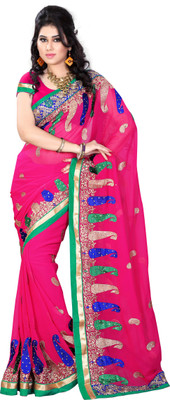 

Diva Fashion-Surat Embroidered Bollywood Handloom Georgette Saree(Pink)