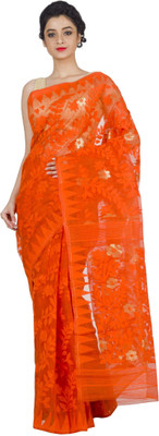 RLBFashion Self Design Jamdani Handloom Cotton, Silk Saree(Orange) Flipkart