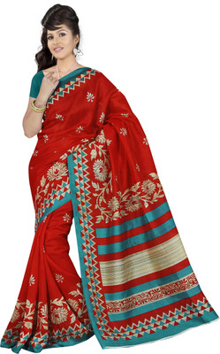 

Khoobee Self Design, Printed Fashion Art Silk Saree(Red)