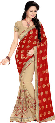 

Jiya Self Design, Embroidered, Embellished Fashion Georgette, Jacquard Saree(Red, Beige), Beige;red