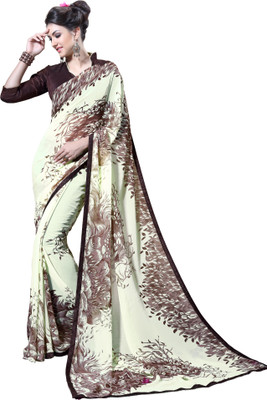

Jiya Self Design, Printed Fashion Georgette Saree(Light Green, Brown), Brown;light green