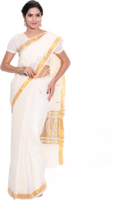 

Fashionkiosks Self Design Balarampuram Cotton Saree(Multicolor), Cream