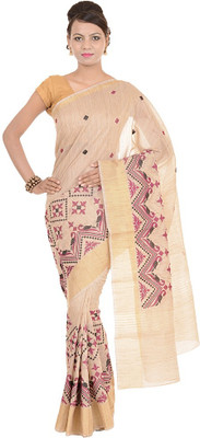 

Kdc Sarees Embroidered Banarasi Handloom Cotton Saree(Gold), Tussar
