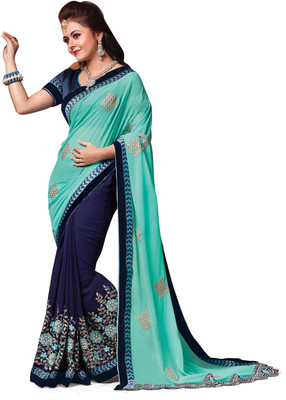 

Ridham Sarees Self Design, Embroidered Bollywood Pure Georgette Saree(Light Blue, Blue), Blue;light blue