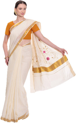 

Darps Self Design Balarampuram Cotton Saree(Multicolor), Cream