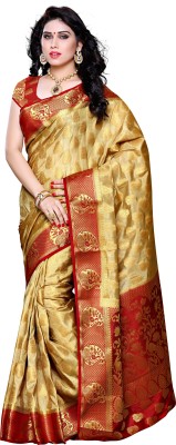 MIMOSA Woven Kanjivaram Art Silk Saree(Red, Gold)