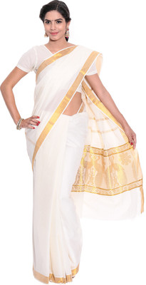 

Darps Self Design Balarampuram Cotton Saree(Multicolor), Cream