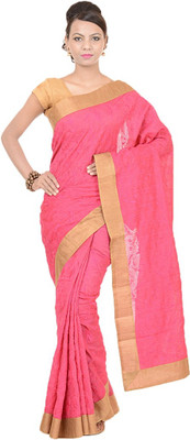 

Kdc Sarees Embroidered Banarasi Handloom Tussar Silk Saree(Pink)