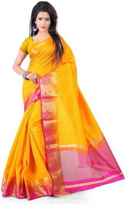 

tehrin Hand Painted Fashion Tussar Silk Saree(Gold, Pink)