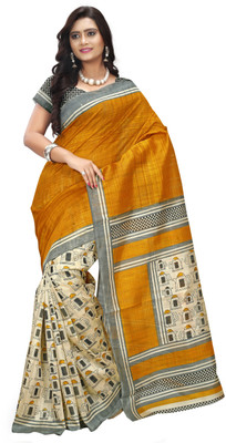 

Khoobee Self Design, Printed Fashion Art Silk Saree(Orange, Beige, Grey), Beige;grey;orange