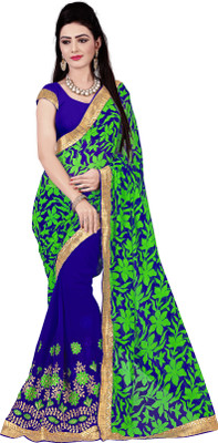

Khoobee Self Design, Embroidered Fashion Georgette Saree(Light Green, Blue), Blue;light green