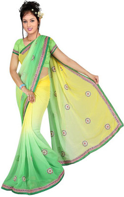 

Shree Rajlaxmi Sarees Embroidered Fashion Chiffon Saree(Yellow, Green), Green;yellow