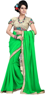 

Cenizas Solid Fashion Chiffon Saree(Green)