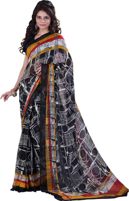 

Khoobee Self Design, Printed Fashion Chiffon Saree(Black, White)