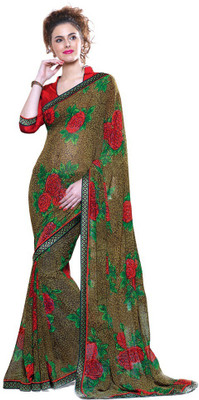 

Indianbeauty Self Design, Printed Bollywood Pure Georgette Saree(Brown)