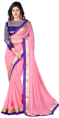 

Treadindia Embroidered Bollywood Chiffon Saree(Pink)