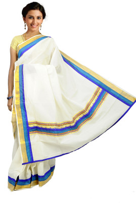 

Fashionkiosks Self Design Balarampuram Handloom Cotton Saree(Multicolor), Cream