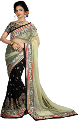 

Party Wear Dresses Embroidered Fashion Net, Georgette Saree(Black, White)