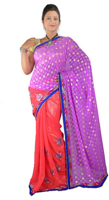 

Hawai Embroidered Fashion Chiffon Saree(Red, Purple), Purple;red