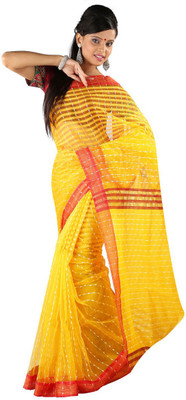 

Hawai Striped Fashion Silk Cotton Blend Saree(Yellow)