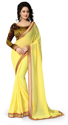 

Indianbeauty Solid, Embellished Bollywood Chiffon Saree(Yellow), Lemon