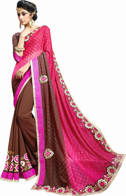 

Jiya Self Design, Embroidered Fashion Georgette, Silk, Jacquard Saree(Pink, Brown), Brown;pink