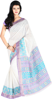 

Roopkala Silks Self Design Fashion Cotton Saree(White)