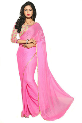 

Lovely Look Solid Daily Wear Chiffon Saree(Pink), Light pink