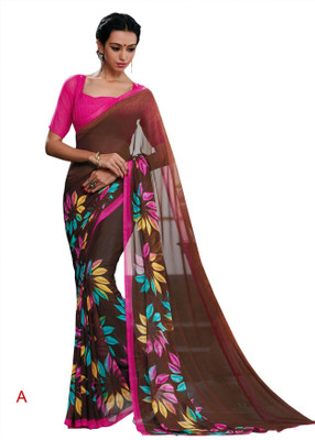 

Hi-Choice Printed Fashion Georgette Saree(Brown)