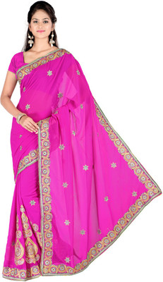 

Desi Butik Embroidered Fashion Art Silk Saree(Pink)