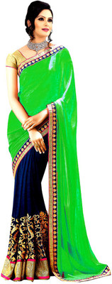 

Jhalak Embroidered Bollywood Georgette Saree(Green, Dark Blue, Gold, Multicolor), Dark blue;gold;green;multicolor