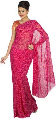

Jaipur Kurti Printed Bandhej Georgette Saree(Pink)