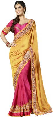 

Kvsfab Embroidered Fashion Georgette Saree(Gold, Pink)